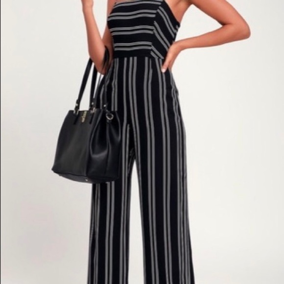 Lulus Pants - Lulus Neena Black and white stripped jumpsuit M